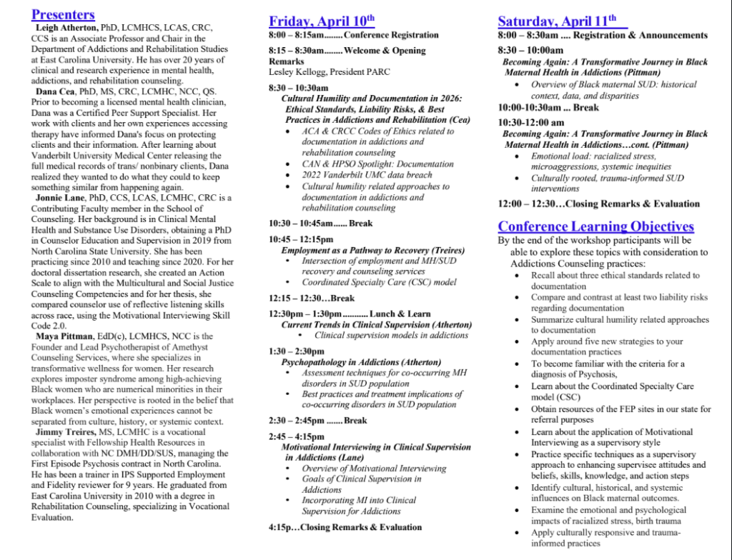 2026 PARC Conference Brochure pg 2